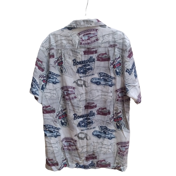 Newport Blue Shirt Mens Size L Raceway Short Sleeve Button Down Graphic - Picture 2 of 6